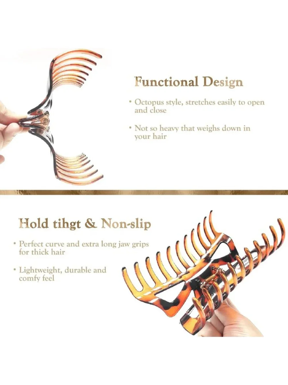 Large 5.5” Hair Claw Clips for Thick Hair - 4 Pack, Strong Hold, Shiny Finish